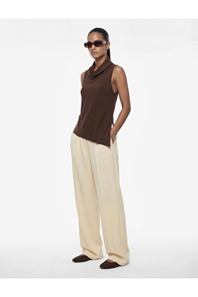 Koton High Waist Wide Leg Palazzo Trousers with Pile Detail Pockets