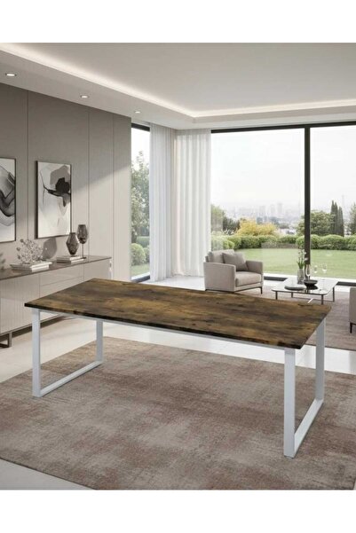 TrentonGCC طاولة طعام مستطيلة عصرية بأبعاد 120×60×45 سم، بسطح خشبي وأرجل معدن...