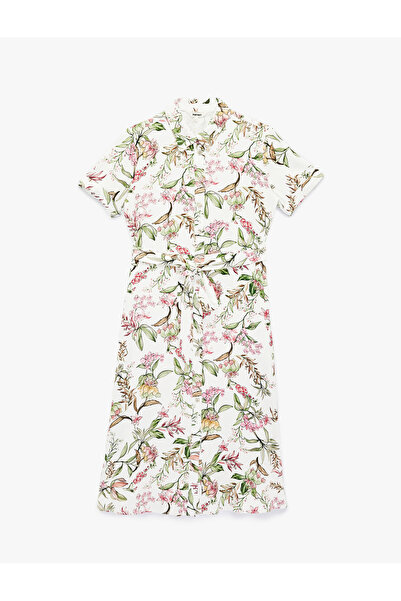 Koton Κοντομάνικο πουκάμισο με τσέπες στο γιακά και ζώνη, φλοράλ φόρεμα από β...