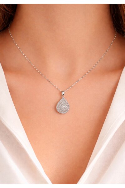 mixify Valentine's Day Gift Drop Model Stone-Studded Stainless Steel Necklace...
