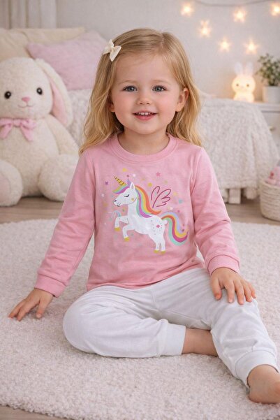 ELMASS KIZ ÇOCUK UNİCORN BASKILI PİJAMA TAKIMI GK128