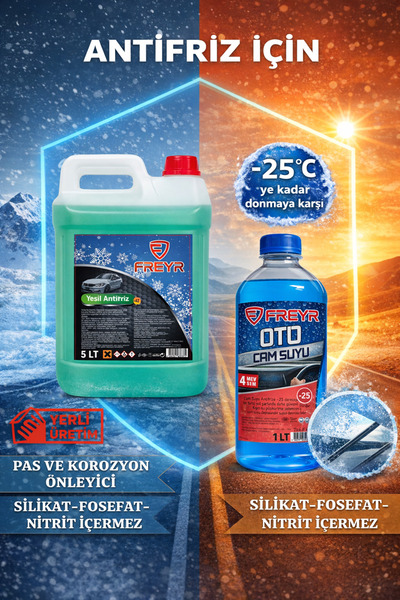 FREYR 4Mevsim 5 Lt -42C° Yeşil Antifriz + 1 Lt -25C° Cam Suyu | Motor Donma Ö...