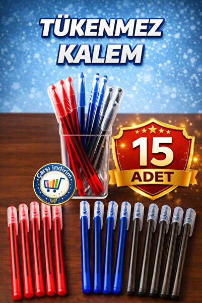 nistabolje 15 Adet Büro Tükenmez Kalem (5 MAVİ, 5 KIRMIZI, 5 SİYAH)