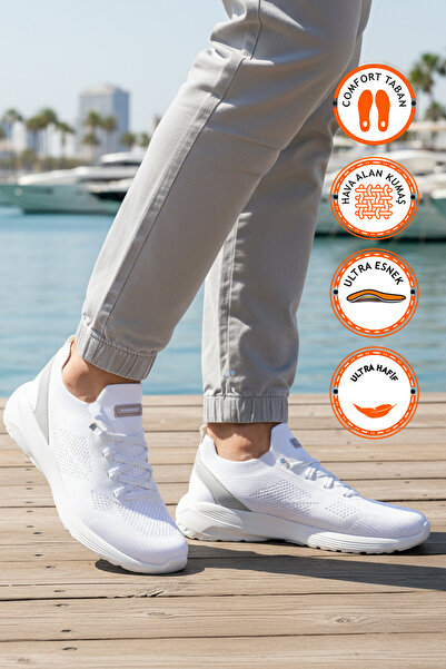 WALKWAY Λευκό Διχτυωτό Ελαφρύ Εύκαμπτο Ανδρικό Αθλητικό Παπούτσι με Κορδόνια ...