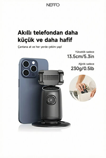 NEFFO Yüz Takibi Yapan 360° Dönen Gimbal Telefon Sabitleyici Video Çekimi İçi...