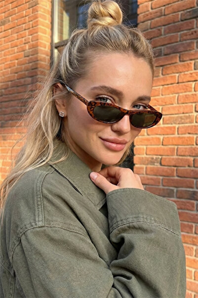 Eyesofia Unisex Leopard Green Green Uv400 Glasses Laurent Slim Design