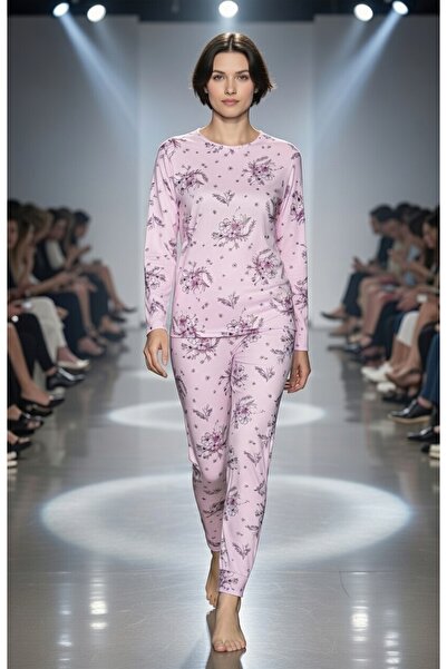 Aydoğan Σετ πιτζάμες Napoli με ροζ λουλούδια της σειράς Pure με μακρύ μανίκι