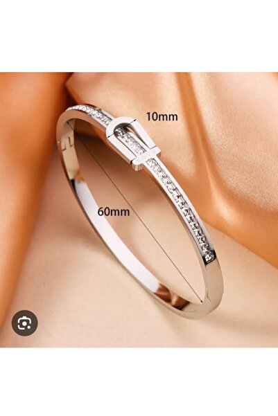 ella'nın çarşısı Steel Silver Color Zircon Stone Handcuff Bracelet. Stainless...