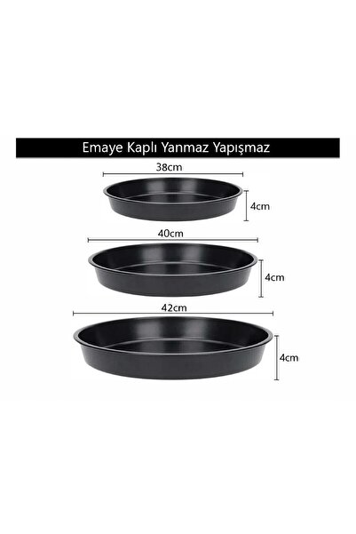 COOK-LAB 38-40-42 Cm 3'lü Siyah Parlak Emaye Yuvarlak Fırın Tepsi Seti