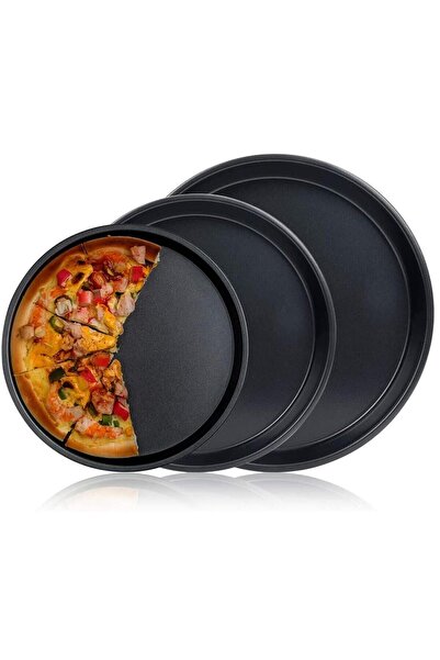 COOK-LAB 30-34-36 Cm 3'lü Emaye Yuvarlak Siyah Pizza Fırın Tepsi Seti