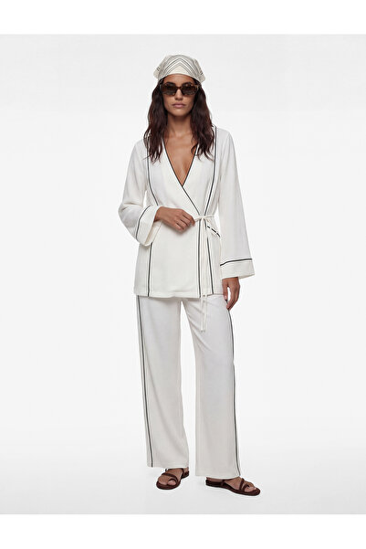 Koton Viscose Fabric Side Striped Detail High Waist Wide Leg Palazzo Pants