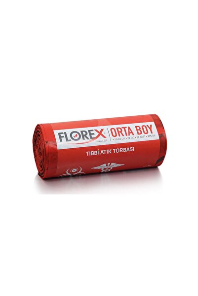 Florex - TIBBİ ATIK ÇÖP POŞETİ ORTA 55X60 BASKILI KIRMIZI 25 YAPRAK - 1 RULO