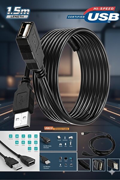 Derwell 1.5 Metre Usb Uzatma Yüksek Hız Usb Uzatma Kablosu Uzatıcı Ara Kablos...