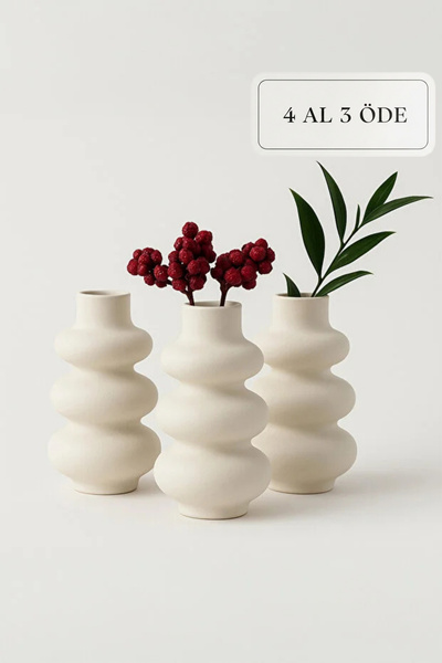 ZURİ DESİGN 3’lü Organik Formlu Bohem İskandinav Vazo Seti – Hediyelik Modern...