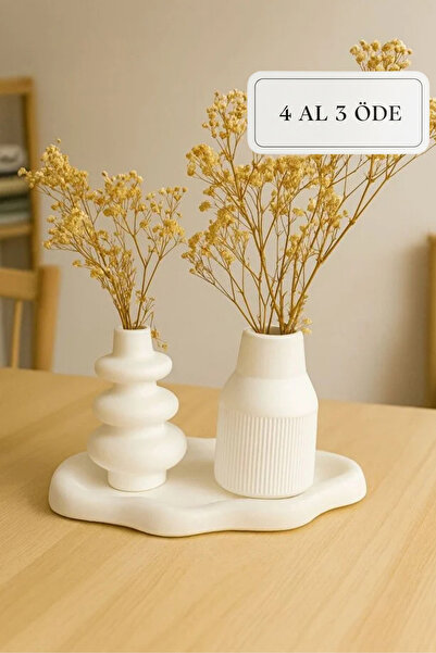 ZURİ DESİGN Beton Dekoratif Bohem Vazo Seti – 3’lü Modern Tasarım 10 x 10 x 20