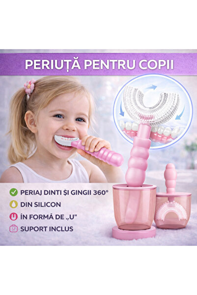 SMARTECH Periuță de dinți pentru copii, 6-12 ani, formă de U, silicon, roz