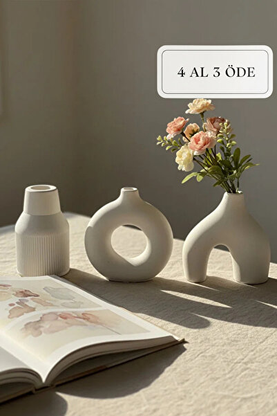 ZURİ DESİGN Modern Bohem Tarz Beton Biblo 3’lü Set – Dekoratif Minimal Set