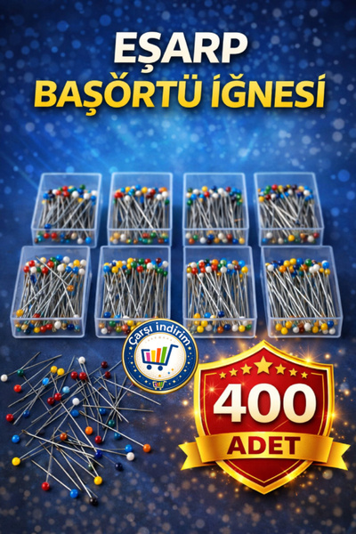 nistabolje 8 Kutu(400 ADET)Renkli Eşarp İğnesi Standart Başörtü İğnesi Türban...