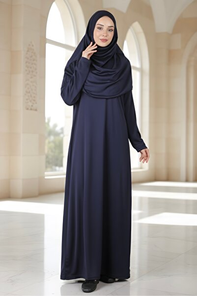 İmajButik Lacivert Kolay Giyilebilen Başörtülü Tek Parça Namaz Elbisesi