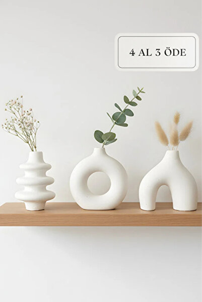 ZURİ DESİGN Modern Bohem Beton Vazo 3’lü Set – Dekoratif Minimal Set