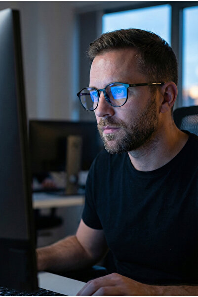 Focus On نظارات طوكيو السوداء المستديرة للجنسين مع فلتر الضوء الأزرق |   مرنة...