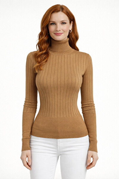 Neden Tekstil Turtleneck Ribbed Long Sleeve Knit Sweater