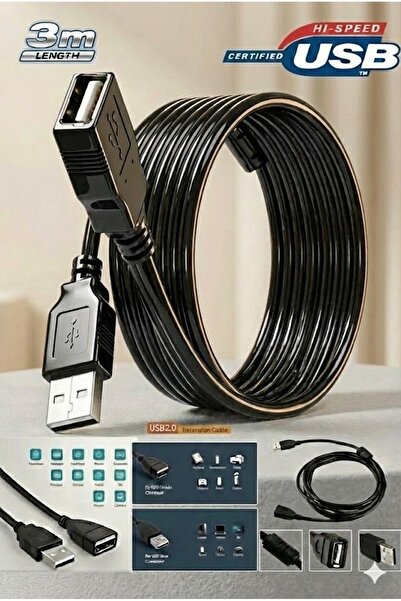 Derwell 3 Metre 3mt Yüksek Hız Usb Uzatma Kablosu Uzatıcı Ara Kablosu Dişi Er...
