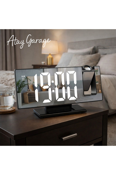 Atay Garage LED Yansıtmalı Masaüstü Dijital Saat – Ayna Ekran, Projeksiyonlu,...