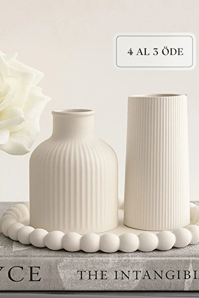 ZURİ DESİGN 2’li Bohem Iskandinav Vazo Ve Boncuk Detaylı Dekoratif Altlık Set...