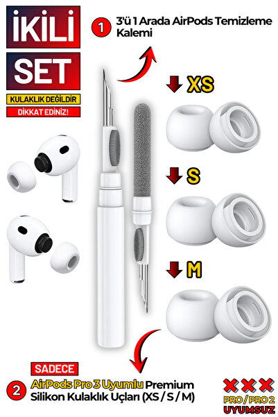 EWEC Pro 3.Nesil Uyumlu Premium Silikon Kulaklık Uçları (XS,S,M) ve 3 in 1 Ku...