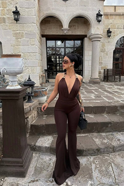 Afitapbutikmoda Boyundan Baglamalı Kruvaze Bel Detay Sırt Dekolteli Tulum
