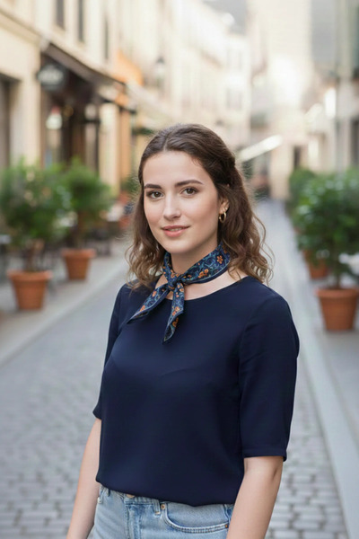 Walkenzo Çiçek Desenli Özel Tasarım Çanta Bileklik Saç Çok Amaçlı Kadın Fular