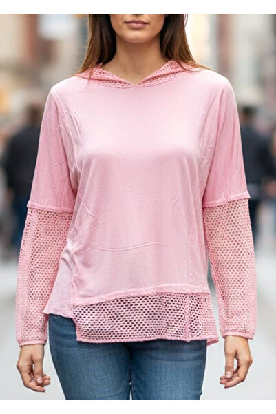 MONAMORE Bluză de damă cu mâneci, cu glugă, cu plasă la capătul fustei, asime...