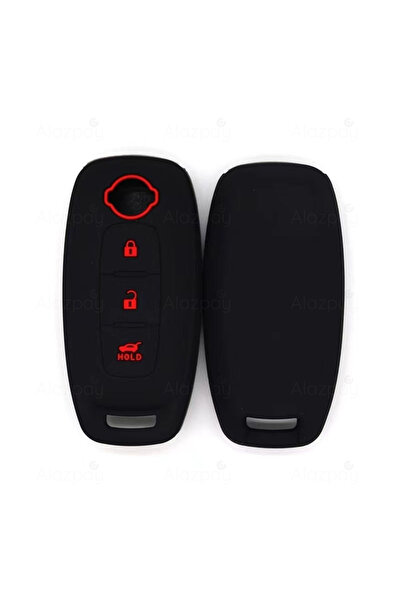 Alazpay غطاء مفتاح من السيليكون لنيسان قشقاي تريل جوك (أسود أحمر - غطاء جديد)