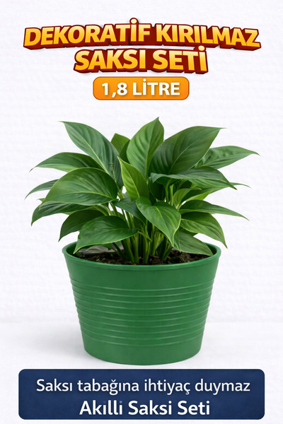 plant-home Akıllı 2’li Saksı Seti – Yeşil Dekoratif Saksı + Şeffaf Üretim Sak...