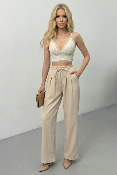 Potenza Women's Trousers with Lace-Up Waist, Pleated Detail, Double Pockets, ...