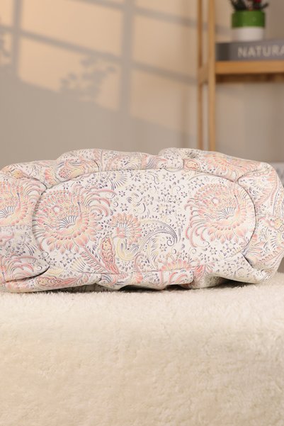 Aksesuarlia Pink Floral Patterned Leather Bag - 4037, Original Leather, Bag, Chrome Accessories, 3 Pockets