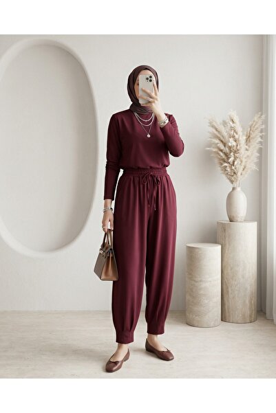 Modamorfo    6591 بنطال شالوار منسوج - أحمر كلاريت