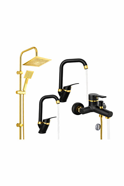RocciArmatur Gold Kare Robot Seti, SİYAH Gold Banyo, Lavabo, Mutfak Bataryası...