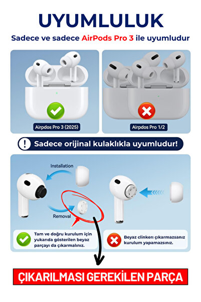 EWEC Pro 3. Nesil Uyumlu Toz Filtreli Premium Silikon Yedek Kulaklık Uçları (XS, S, M)