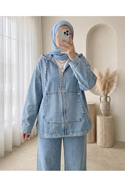 Modamorfo Set de blugi cu glugă, buzunar tip cangur și pantaloni cu croială o...