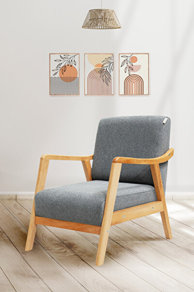 Zem Favela Ahşap Ayaklı Gri Teddy Kumaş Berjer