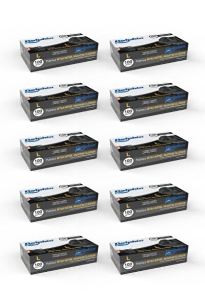Dolphin Siyah Çok Amaçlı Nitril Eldiven Pudrasız (l) 100lü Paket 10 Adet