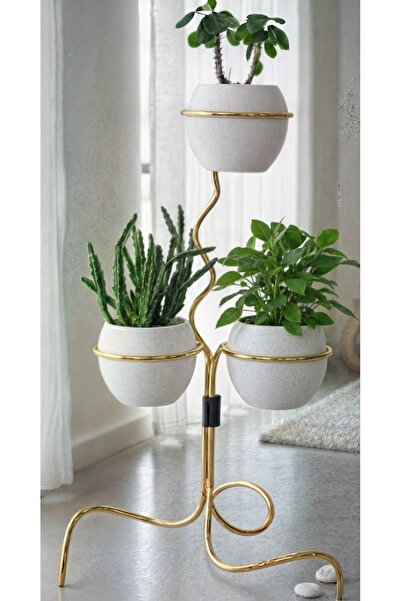 LA CARNERO Dekoratif Gold Kaplamalı Sarmal Bükümlü Çiçeklik/Saksı Standı