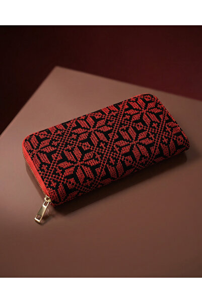 Zaytoon محفظة نسائية كبيرة تقليدية فلسطينية مطرزة باللون الأحمر بسحاب واحد 20...