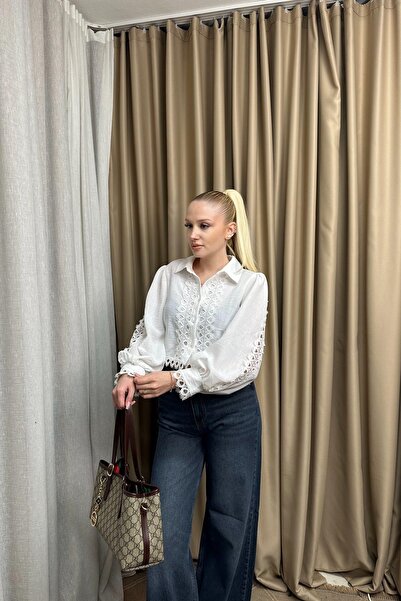 lizge giyim DANTEL DETAY CROP GÖMLEK