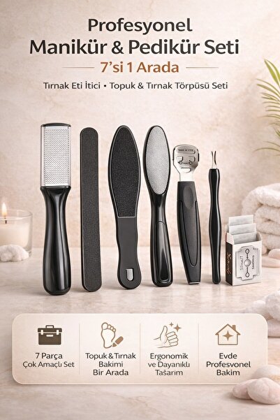 Profesyonel Manikür Pedikür Seti Tırnak Eti Itici Tırnak Törpüsü Topuk Törpüsü Set 7 in 1
