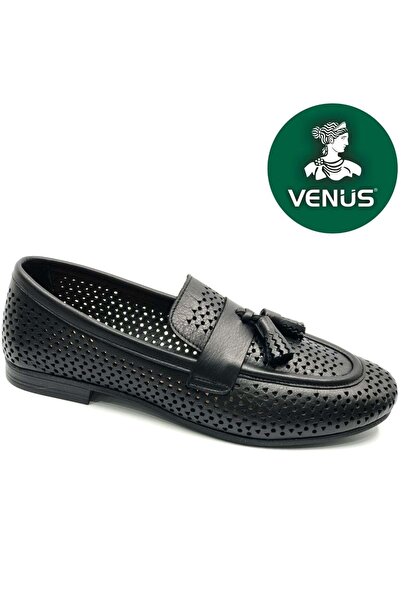 Venüs حذاء باليه نسائي كاجوال من الجلد الطبيعي من Pallas باللون الأسود