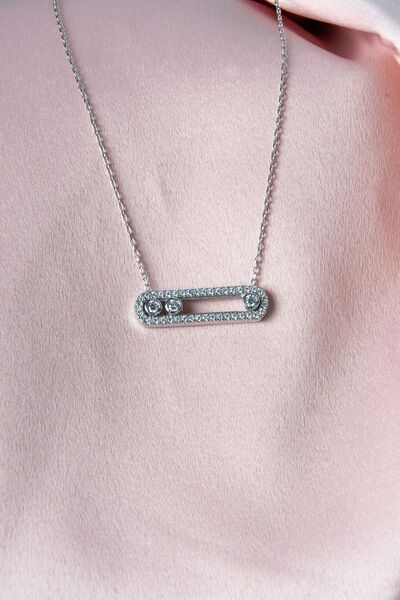 eva silvera 925 Ayar Gümüş Messika Kolye Zirkon Taşlı Oval Kolye Silver