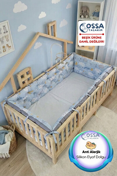 yasetex tasarım Montessori Yatak ve Beşik İçin 4 Kenar Koruma Seti Mavi Rengi...